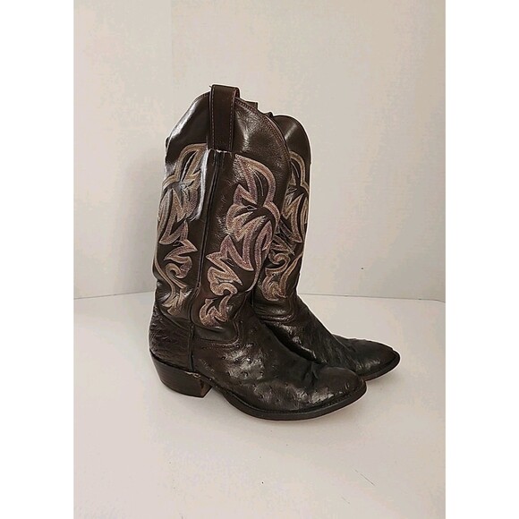 Vintage Ostrich? Western Cowboy Boots Round Toe Size 8.5 D BROWN